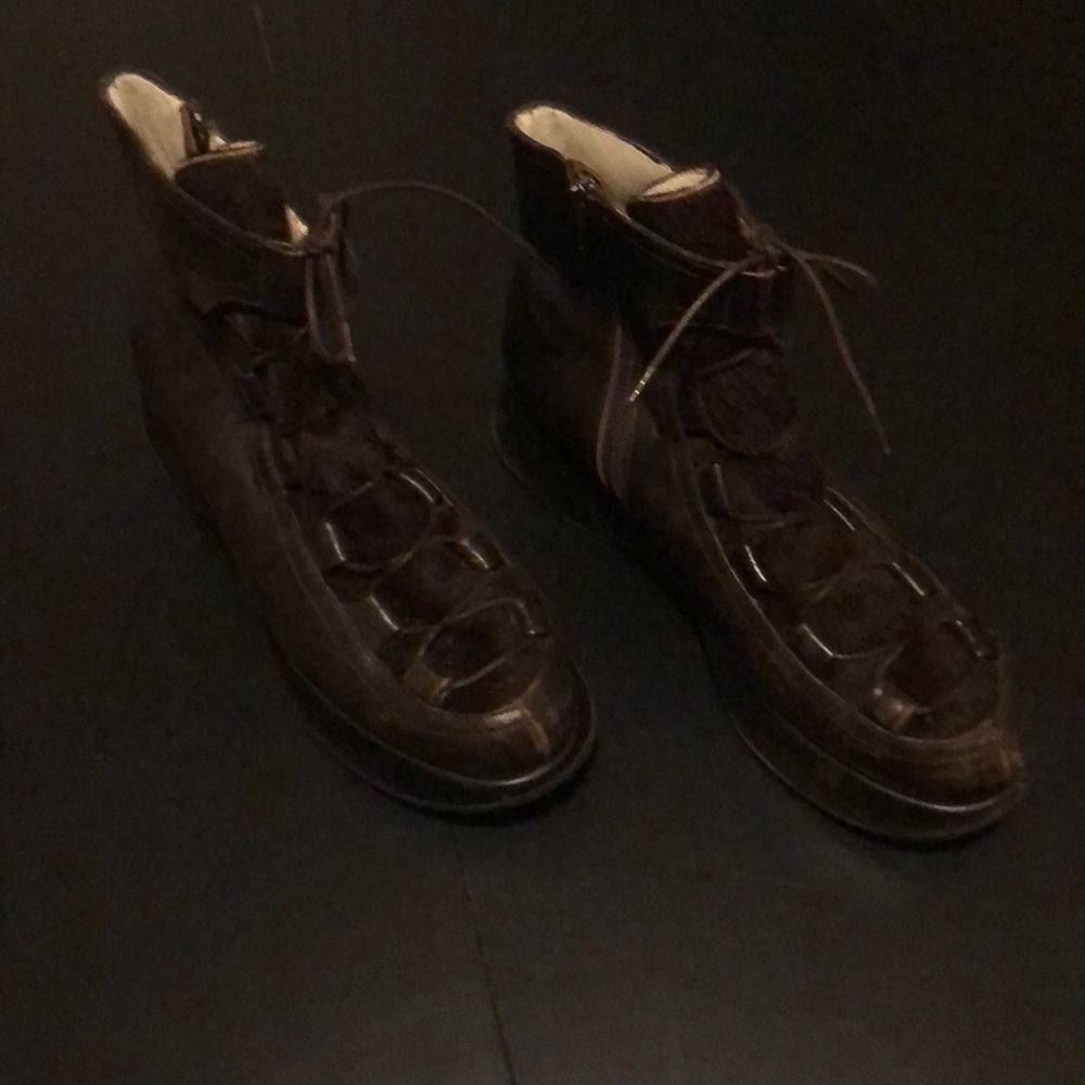 Giraudon New York leather fur boots size 8